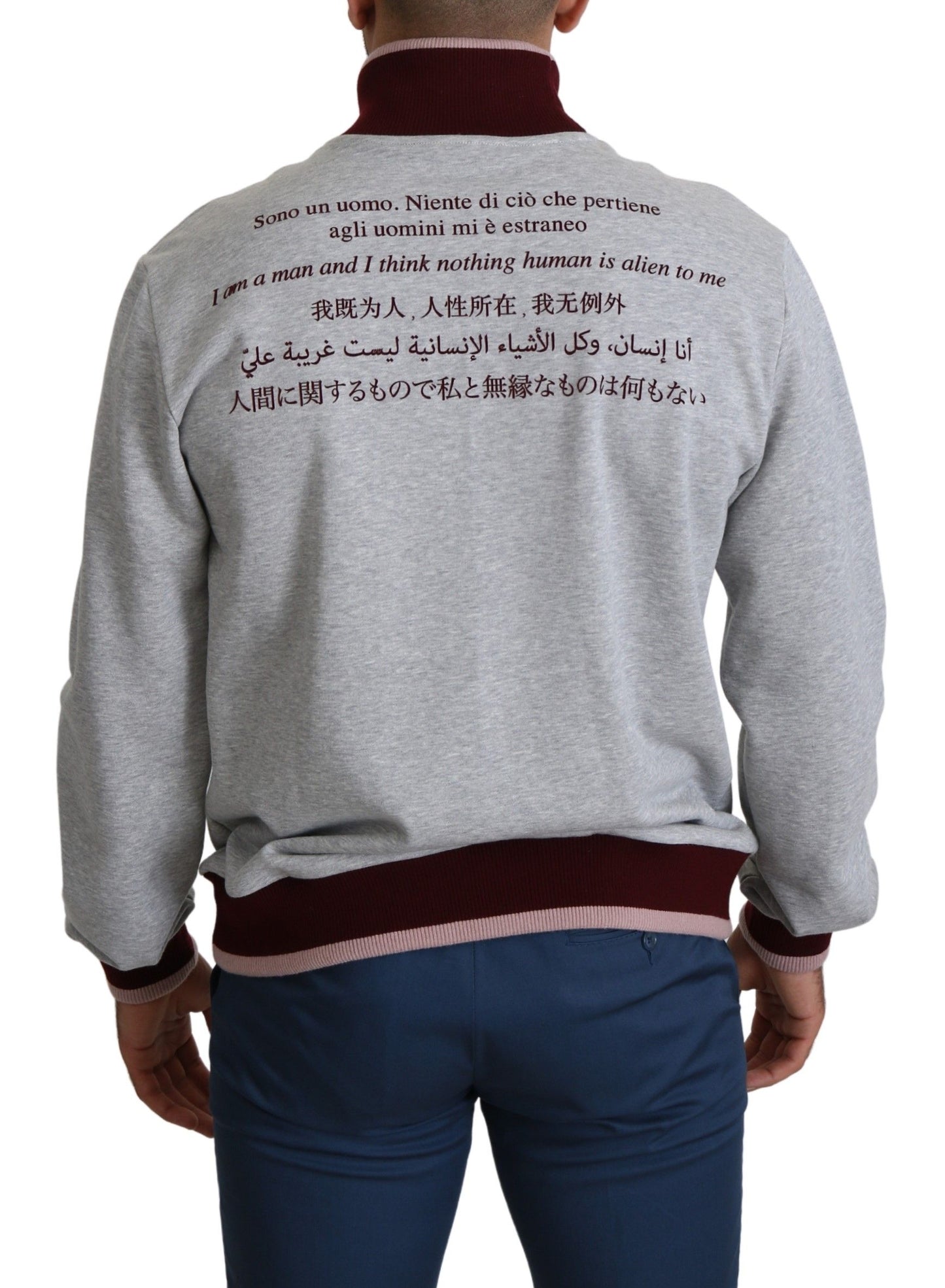 Pull élégant à col roulé gris Dolce &amp; Gabbana avec motif latin