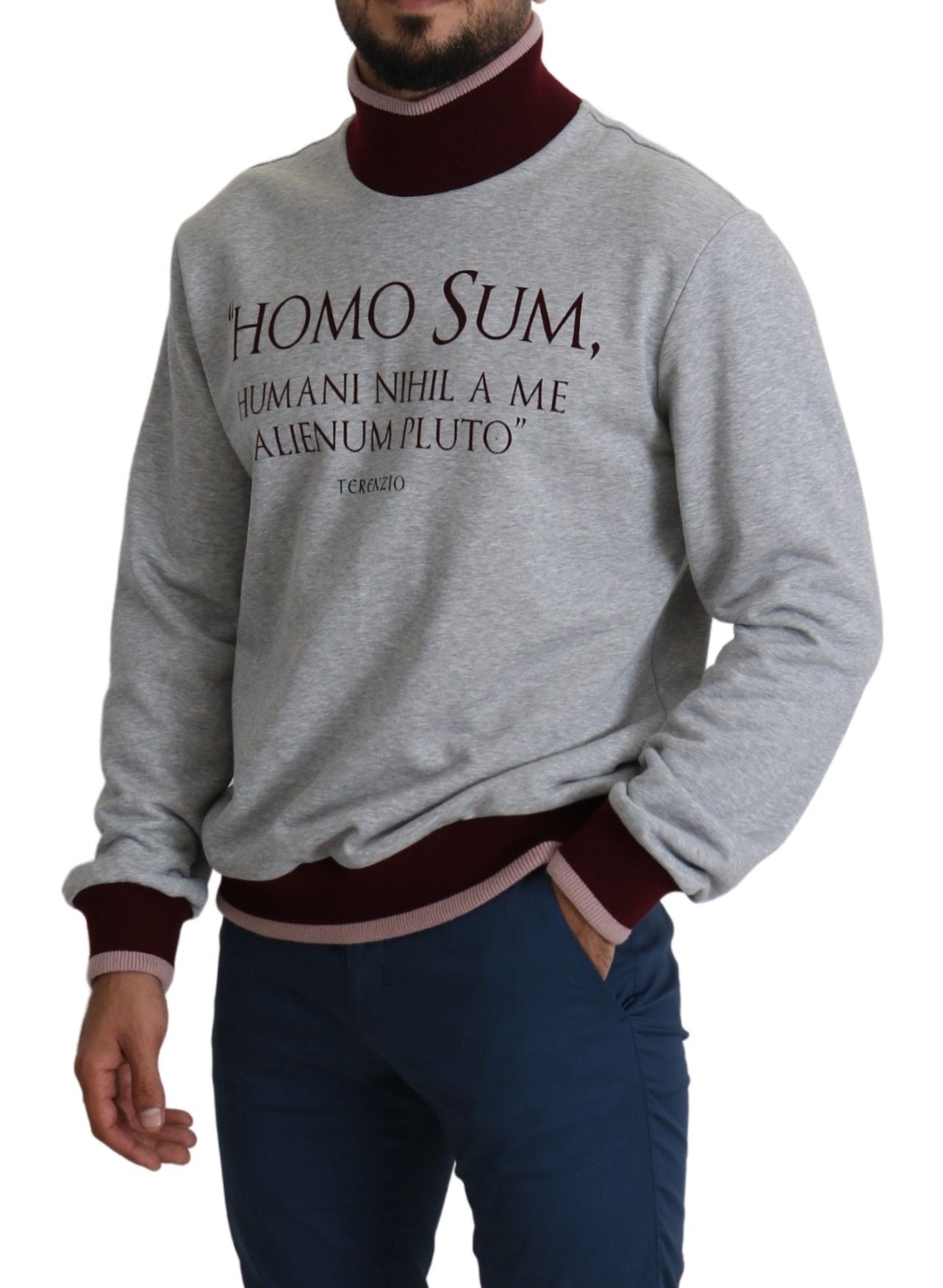 Pull élégant à col roulé gris Dolce &amp; Gabbana avec motif latin