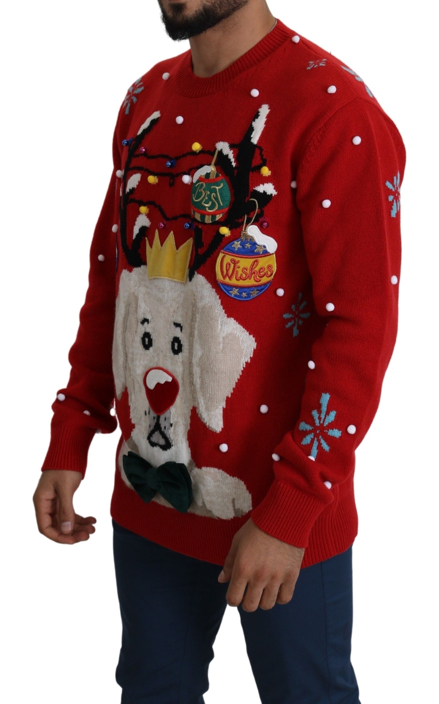 Dolce & Gabbana Red Christmas Dog Pullover Cashmere Sweater by Dolce & Gabbana