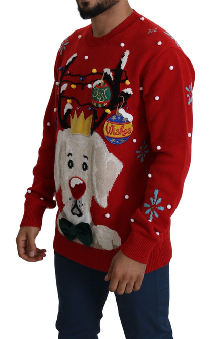 Dolce & Gabbana Red Christmas Dog Pullover Cashmere Sweater by Dolce & Gabbana