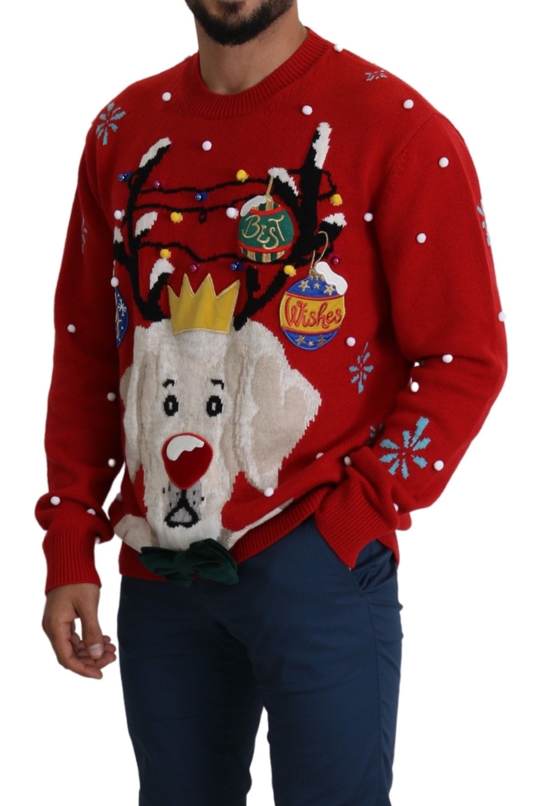 Dolce & Gabbana Red Christmas Dog Pullover Cashmere Sweater by Dolce & Gabbana