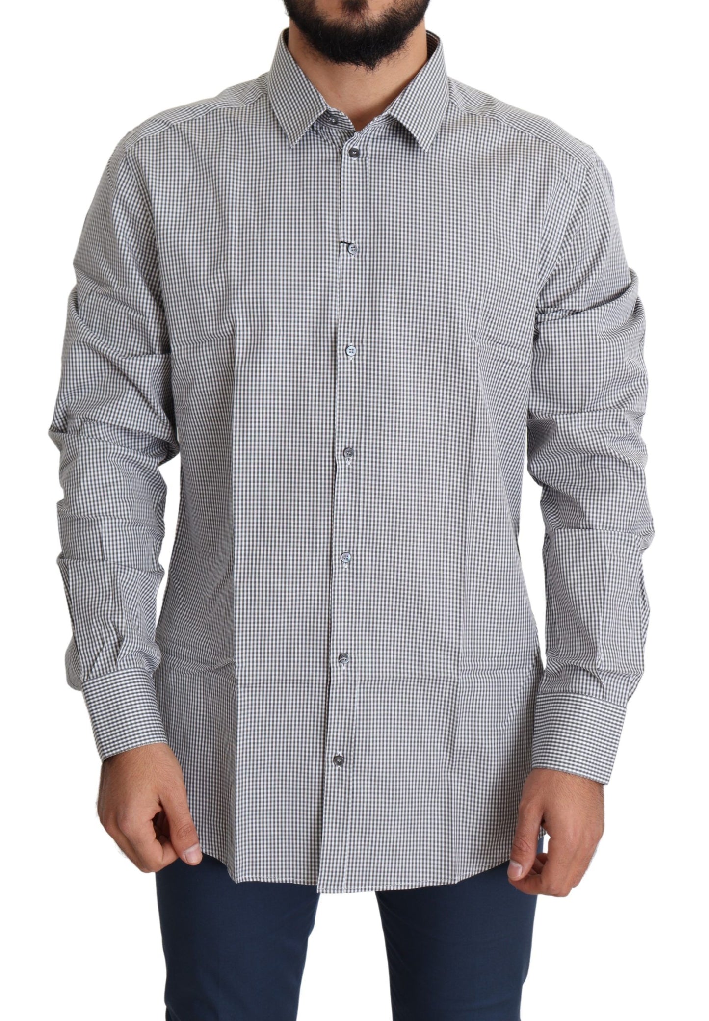 Dolce & Gabbana Black White Checkered GOLD Dress Cotton Shirt by Dolce & Gabbana
