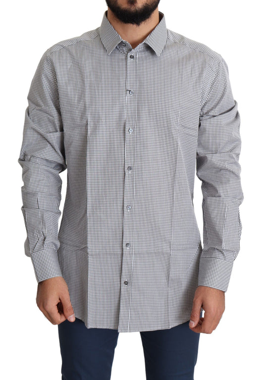 Dolce & Gabbana Black White Checkered GOLD Dress Cotton Shirt by Dolce & Gabbana