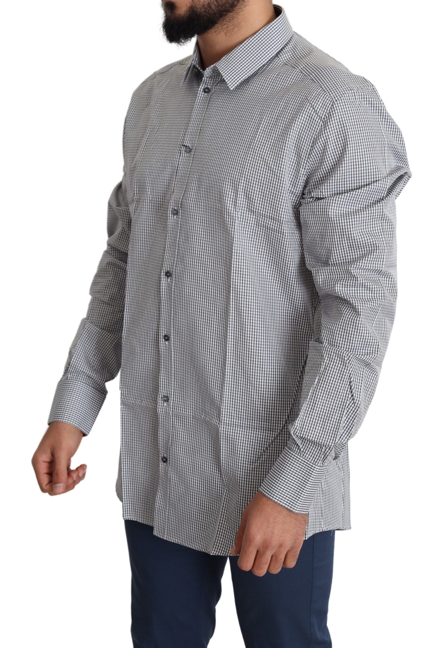 Dolce & Gabbana Black White Checkered GOLD Dress Cotton Shirt by Dolce & Gabbana