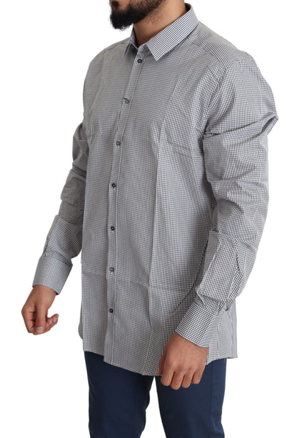Dolce & Gabbana Black White Checkered GOLD Dress Cotton Shirt by Dolce & Gabbana