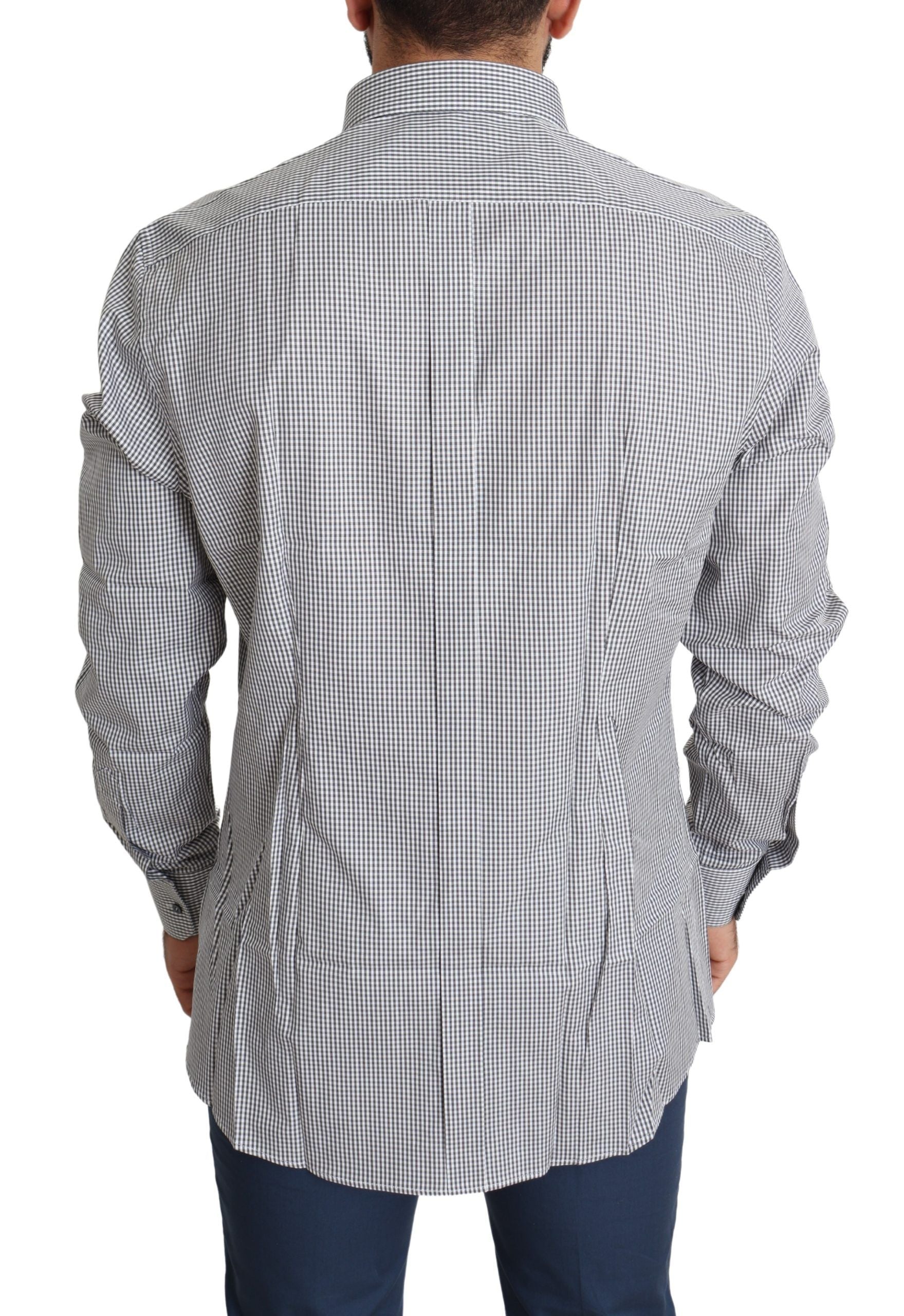 Dolce & Gabbana Black White Checkered GOLD Dress Cotton Shirt by Dolce & Gabbana