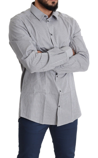 Dolce & Gabbana Black White Checkered GOLD Dress Cotton Shirt by Dolce & Gabbana