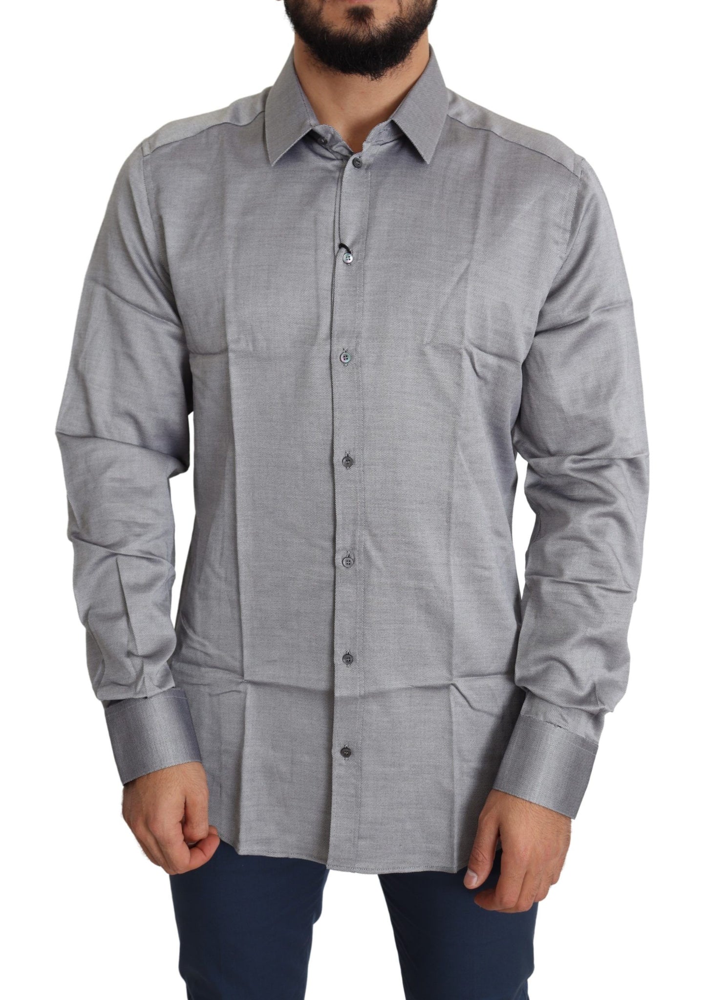 Dolce & Gabbana Gray Cotton Men Formal GOLD Dress Shirt by Dolce & Gabbana