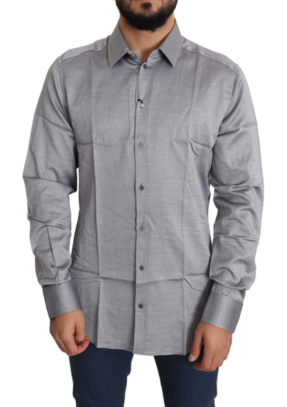 Dolce & Gabbana Gray Cotton Men Formal GOLD Dress Shirt by Dolce & Gabbana