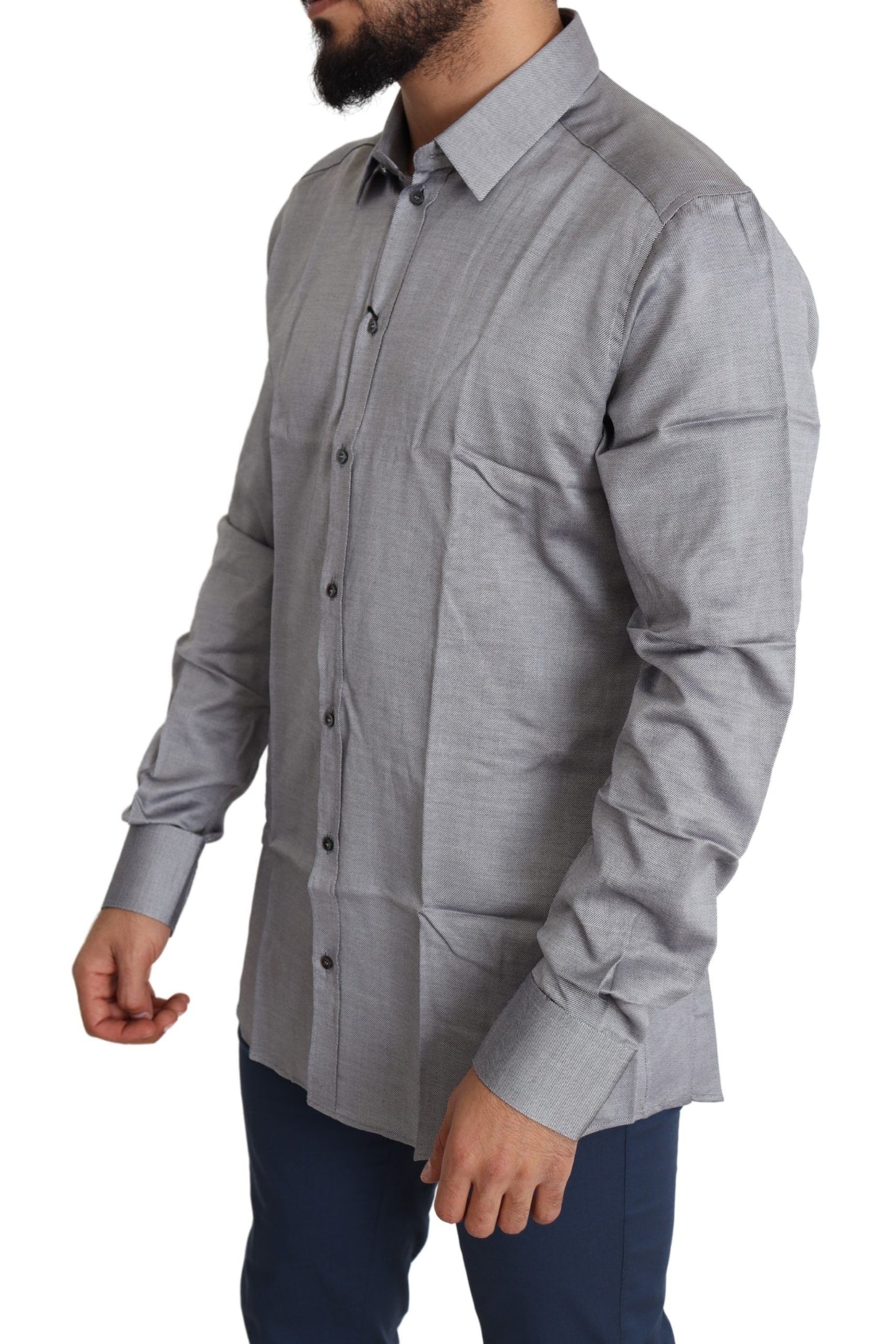 Dolce & Gabbana Gray Cotton Men Formal GOLD Dress Shirt by Dolce & Gabbana