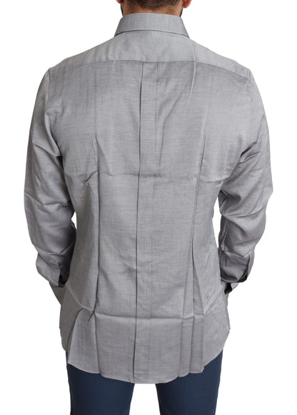 Dolce & Gabbana Gray Cotton Men Formal GOLD Dress Shirt by Dolce & Gabbana