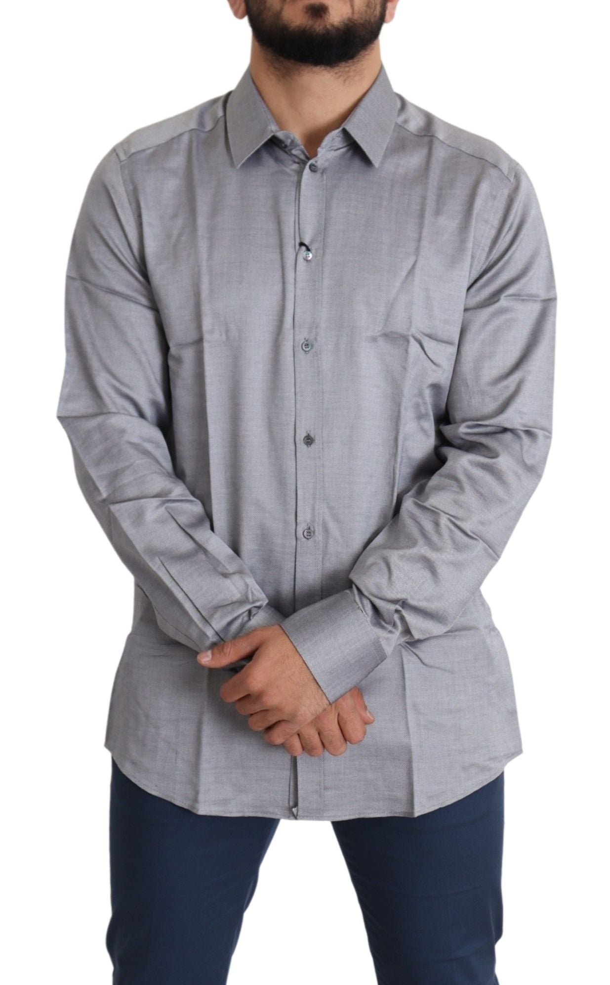 Dolce & Gabbana Gray Cotton Men Formal GOLD Dress Shirt by Dolce & Gabbana