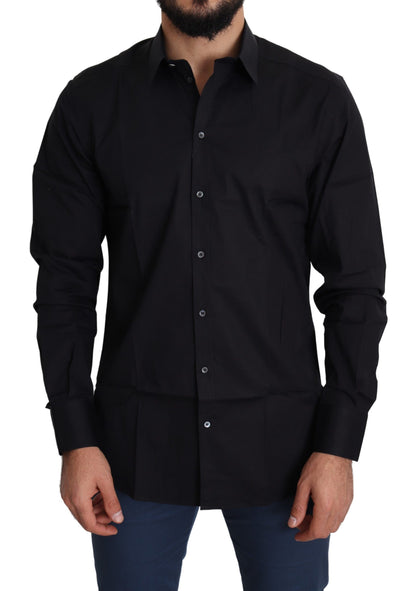 Dolce & Gabbana Black Cotton Stretch Formal GOLD Dress Shirt by Dolce & Gabbana