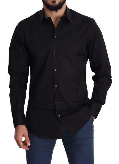 Dolce & Gabbana Black Cotton Stretch Formal GOLD Dress Shirt by Dolce & Gabbana