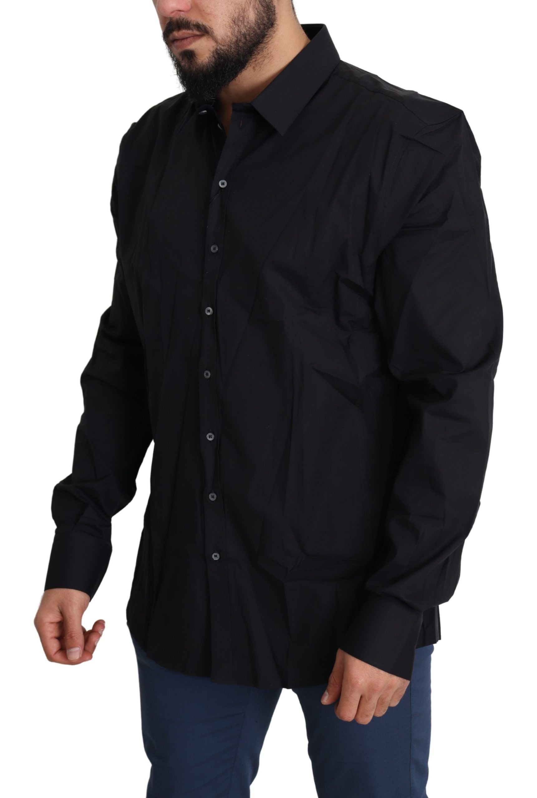 Dolce & Gabbana Black Cotton Stretch Dress SICILIA Shirt by Dolce & Gabbana