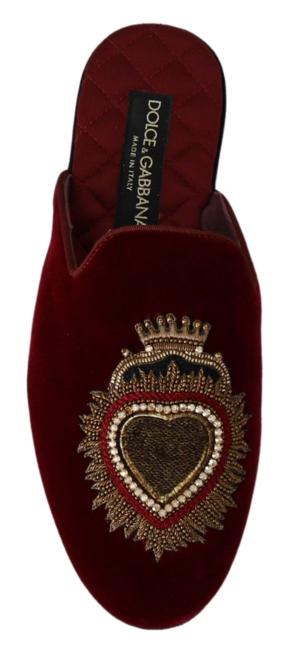 Claquettes brodées en velours rouge Dolce &amp; Gabbana