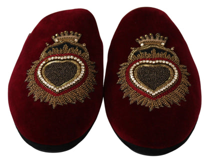 Claquettes brodées en velours rouge Dolce &amp; Gabbana