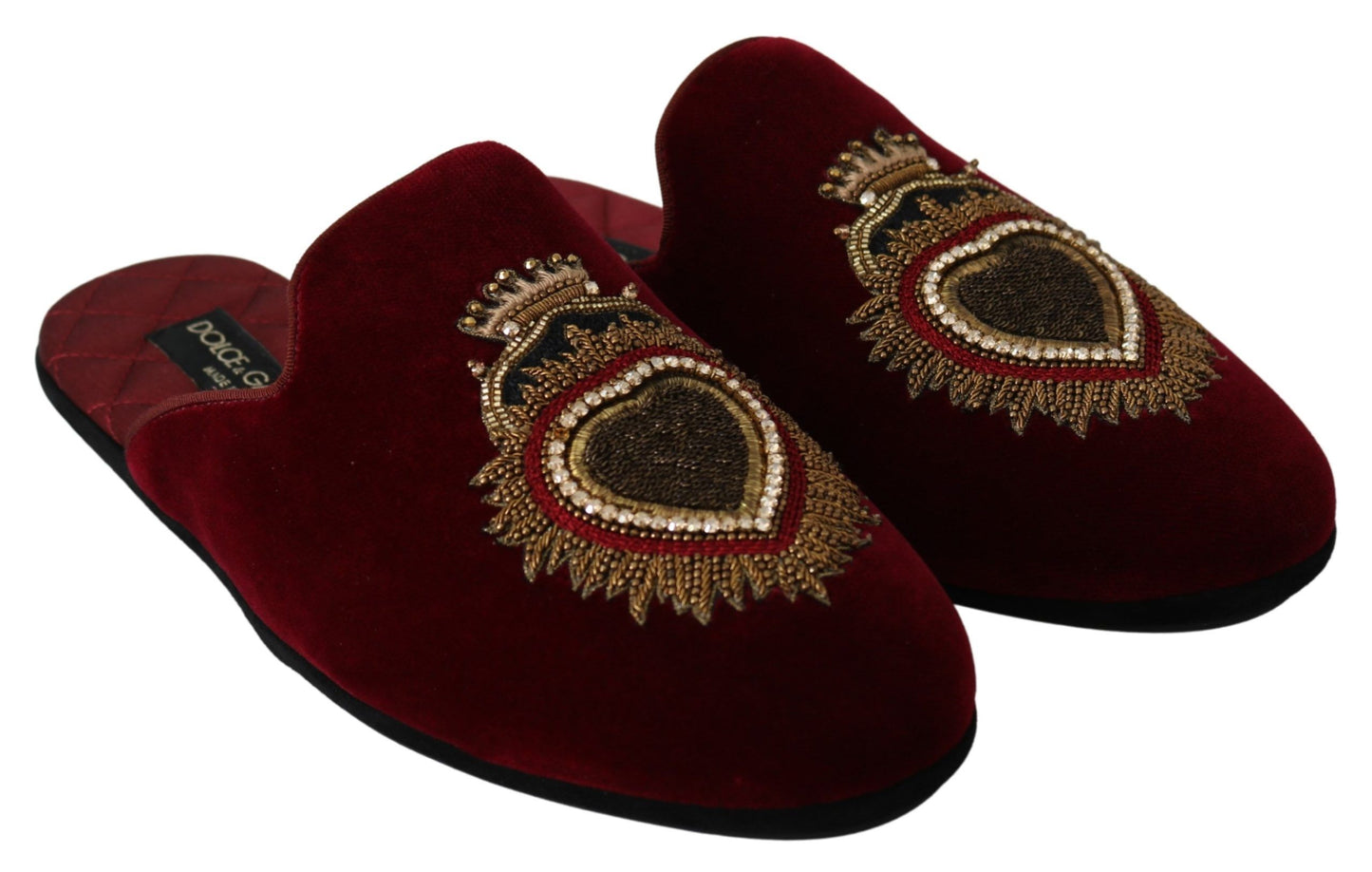 Claquettes brodées en velours rouge Dolce &amp; Gabbana