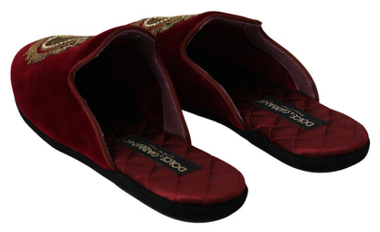 Claquettes brodées en velours rouge Dolce &amp; Gabbana