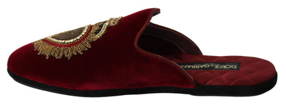 Claquettes brodées en velours rouge Dolce &amp; Gabbana
