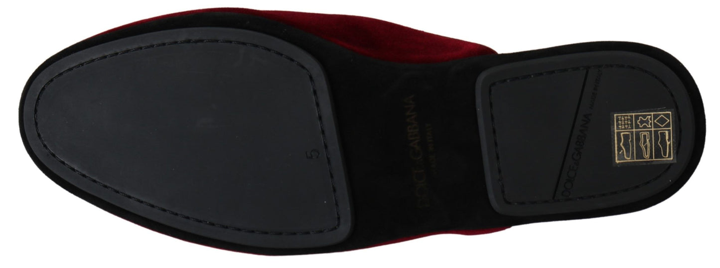 Claquettes brodées en velours rouge Dolce &amp; Gabbana