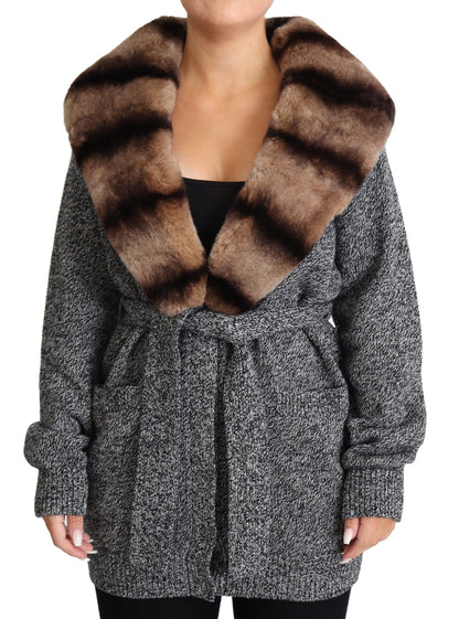 Dolce &amp; Gabbana Élégant cardigan en cachemire avec col en fourrure de lapin