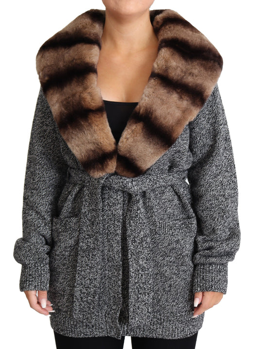 Dolce &amp; Gabbana Élégant cardigan en cachemire avec col en fourrure de lapin