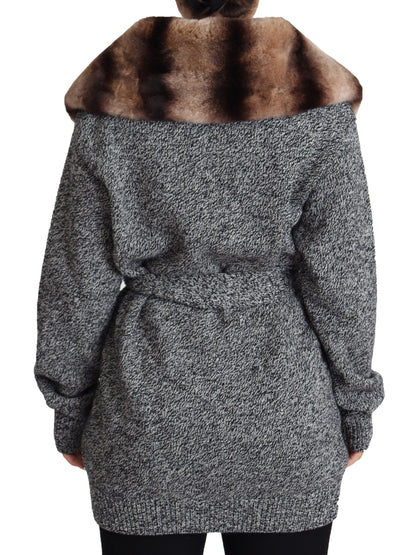 Dolce &amp; Gabbana Élégant cardigan en cachemire avec col en fourrure de lapin