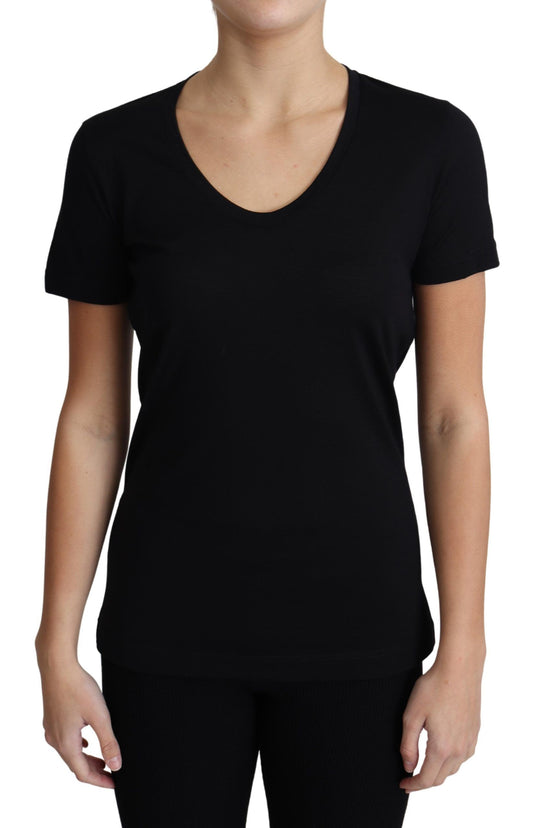 T-shirt col rond élégant en laine noire Dolce &amp; Gabbana