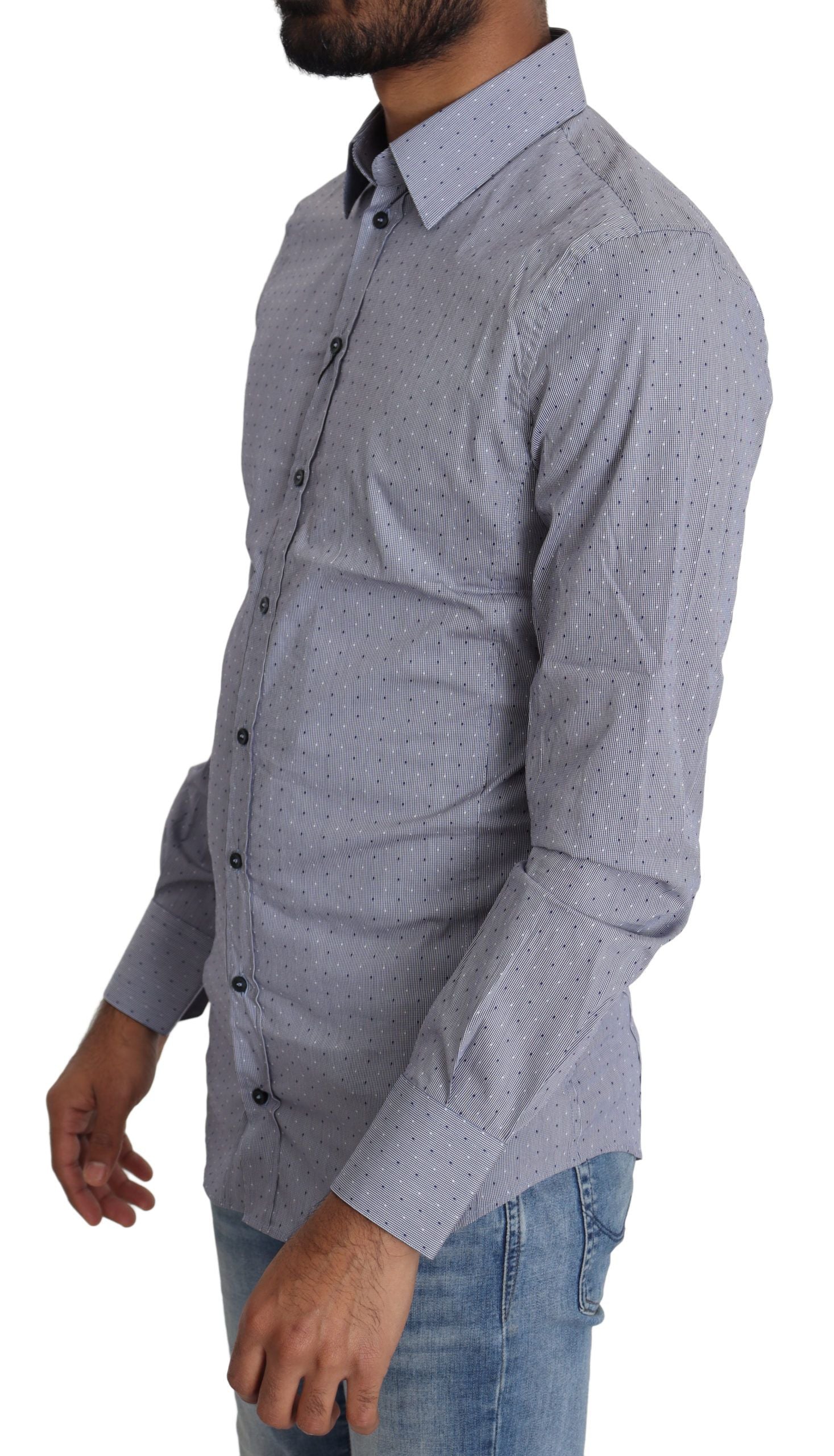 Dolce & Gabbana Gray Dotted Semi Fitted Formal SICILIA Shirt by Dolce & Gabbana
