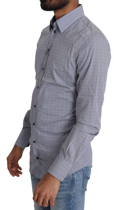 Dolce & Gabbana Gray Dotted Semi Fitted Formal SICILIA Shirt by Dolce & Gabbana