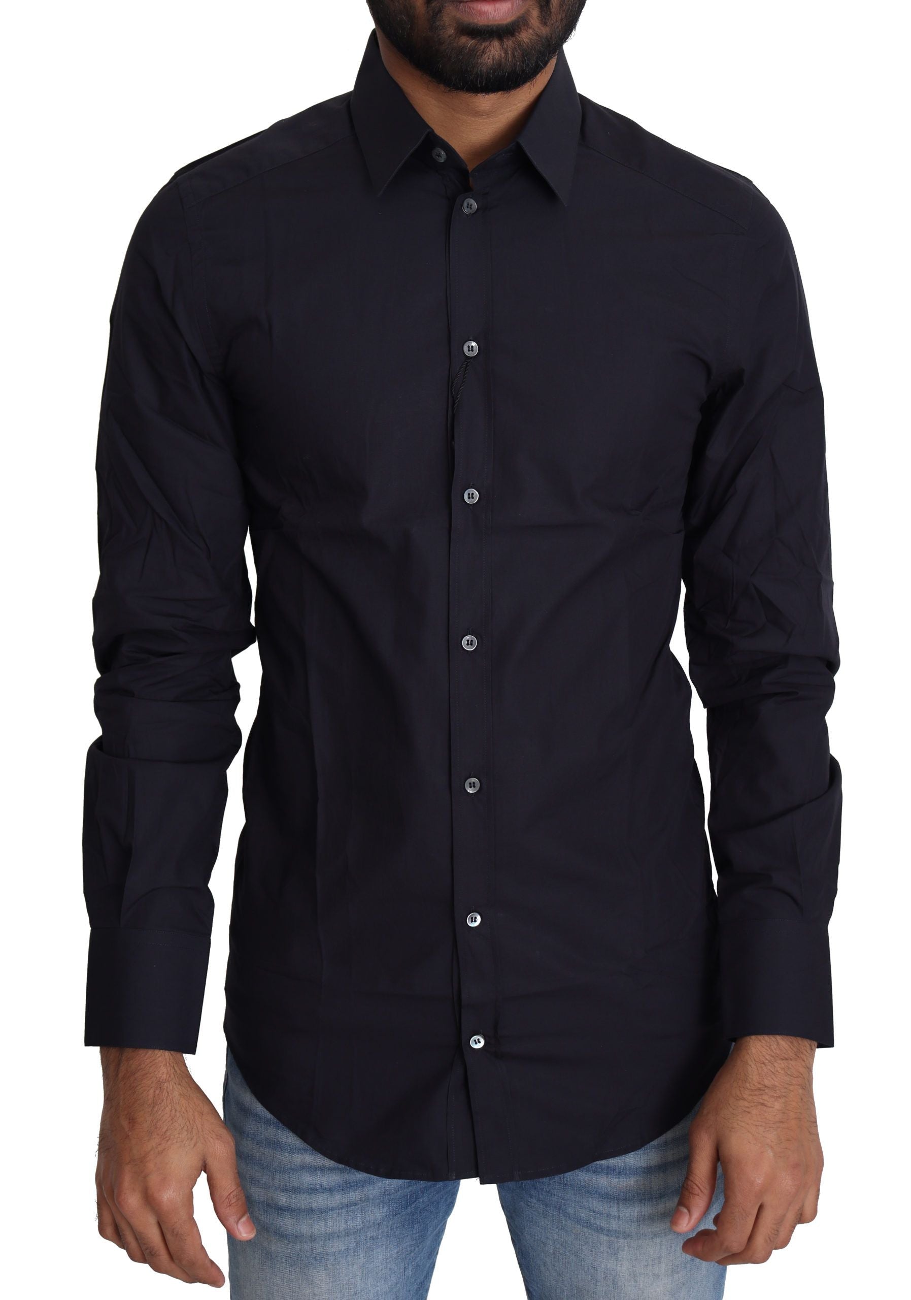 Dolce & Gabbana Navy Blue Cotton Formal Dress Shirt by Dolce & Gabbana