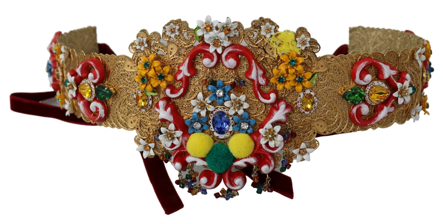 Ceinture Dolce &amp; Gabbana à fleurs dorées et cristaux