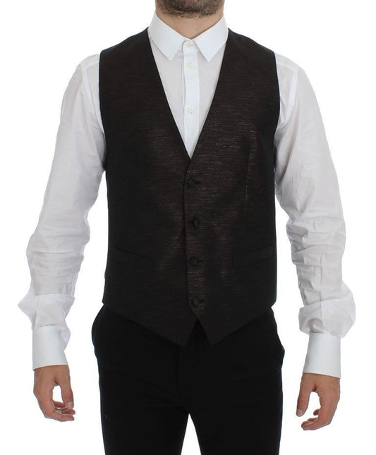 Dolce &amp; Gabbana Élégant gilet en laine mélangée marron et noir
