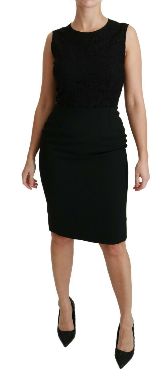 Dolce &amp; Gabbana Black Floral Lace Sheath Gown Dress