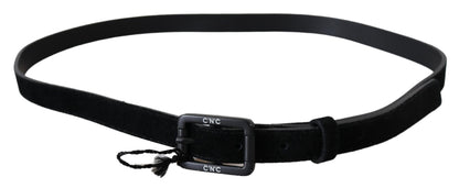 Costume National Black Leather Velvet Buckle Waist Belt