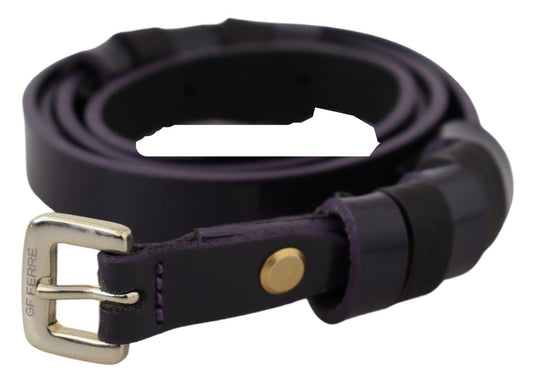 Ceinture chic en cuir noir GF Ferre avec boucle chromée argentée