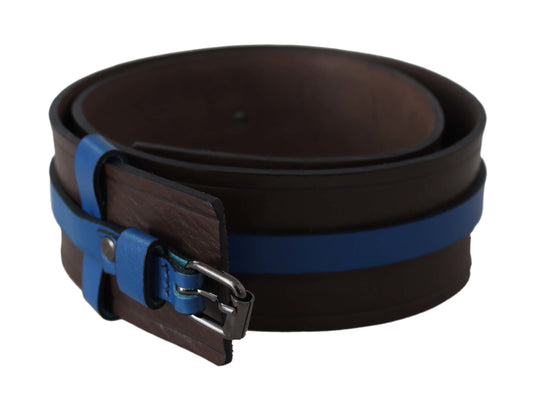 Costume national élégant, ceinture en cuir marron avec doublure bleue