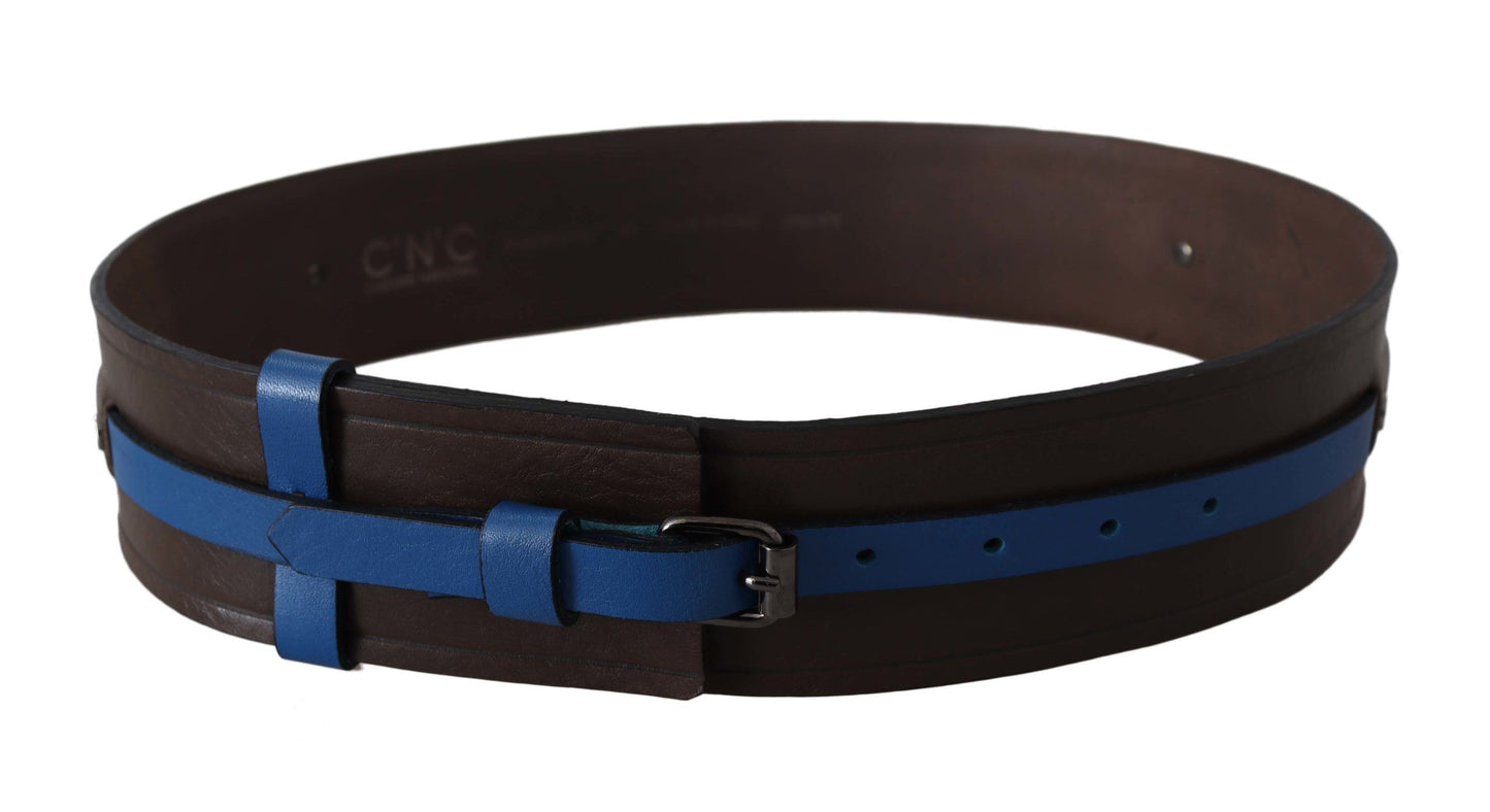 Costume national élégant, ceinture en cuir marron avec doublure bleue