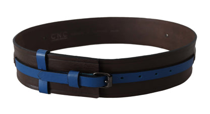 Costume national élégant, ceinture en cuir marron avec doublure bleue