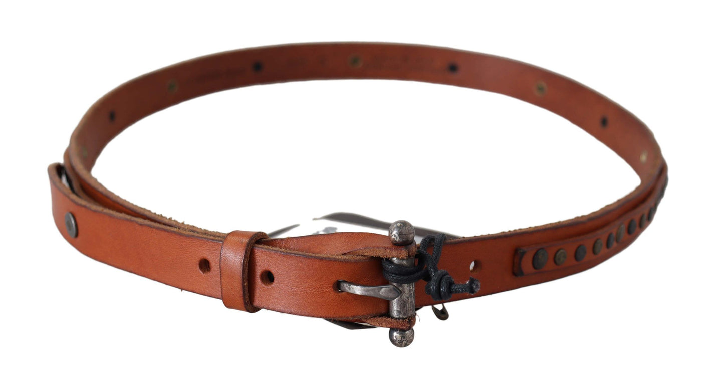 Scervino Street Brown Genuine Leather Rustic Silver Buckle Belt by Scervino Street