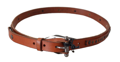 Scervino Street Brown Genuine Leather Rustic Silver Buckle Belt by Scervino Street