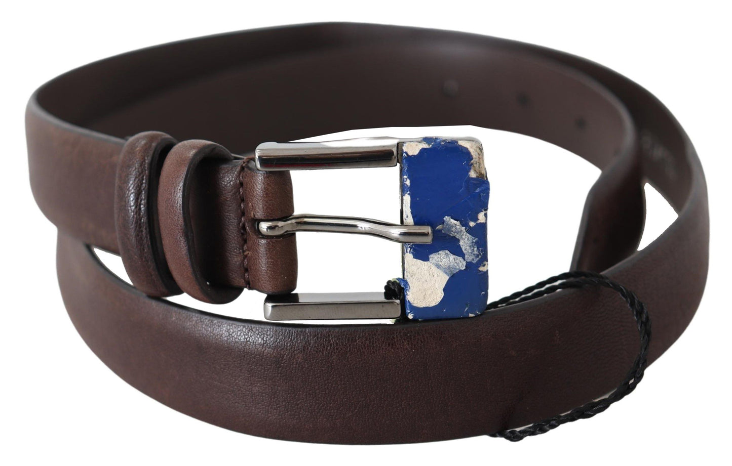 Ceinture classique élégante en cuir marron avec boucle argentée
