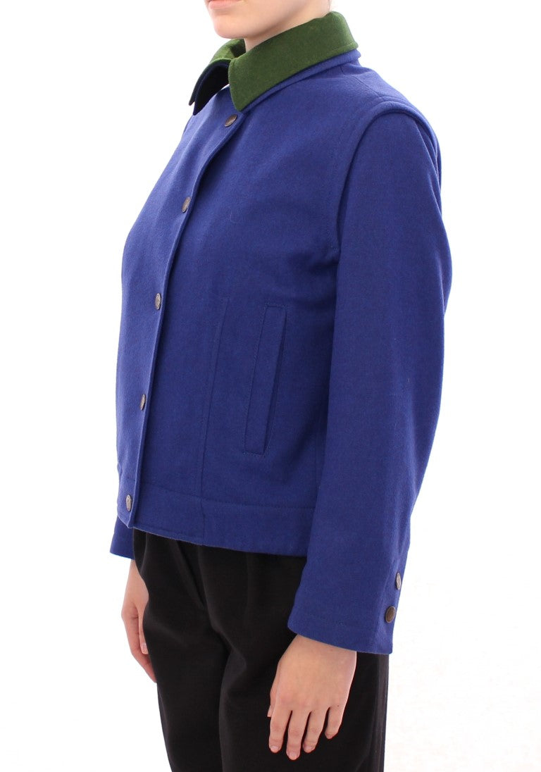 Andrea Incontri Élégante veste en laine bleue avec col amovible