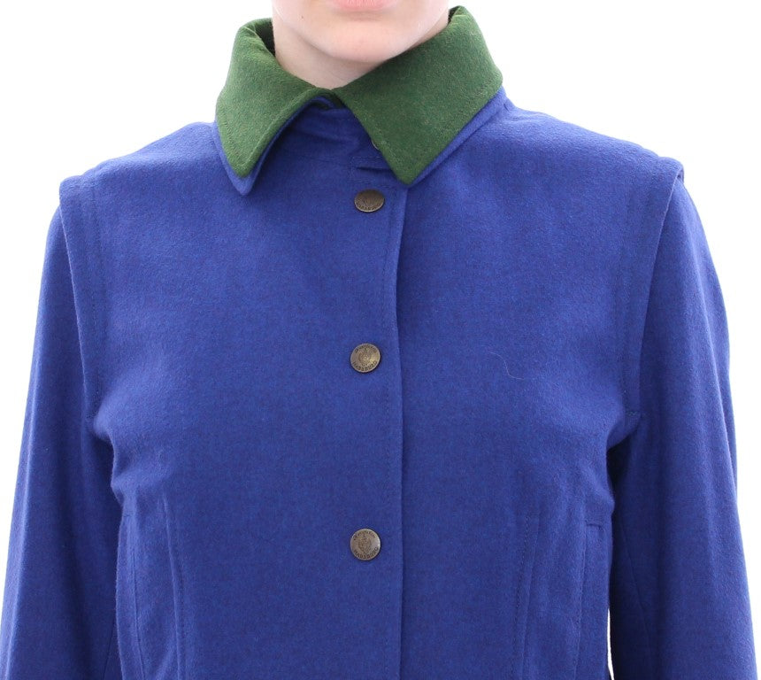 Andrea Incontri Élégante veste en laine bleue avec col amovible