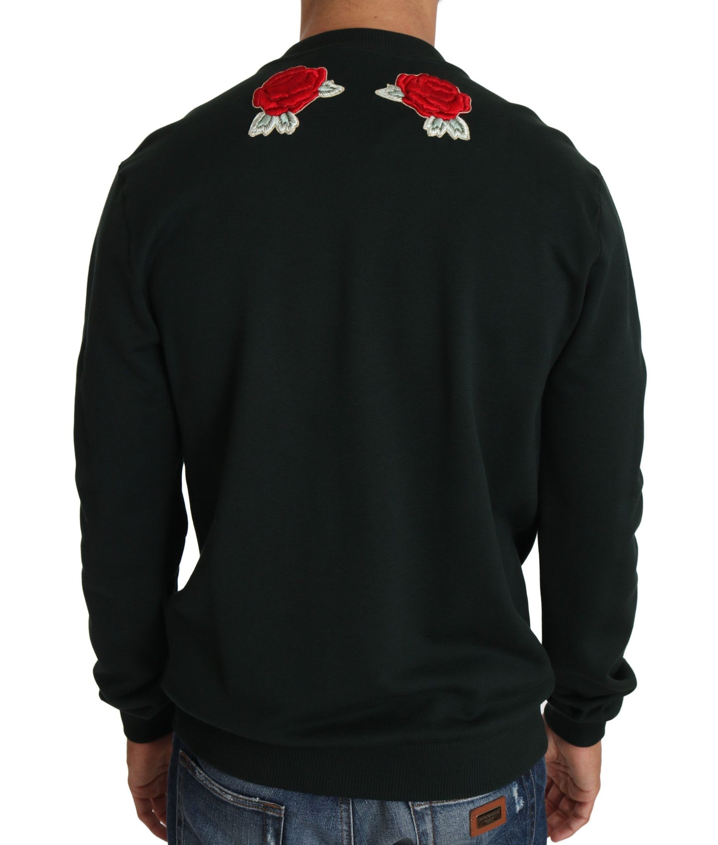 Pull en coton émeraude Dolce &amp; Gabbana avec broderie en cristal