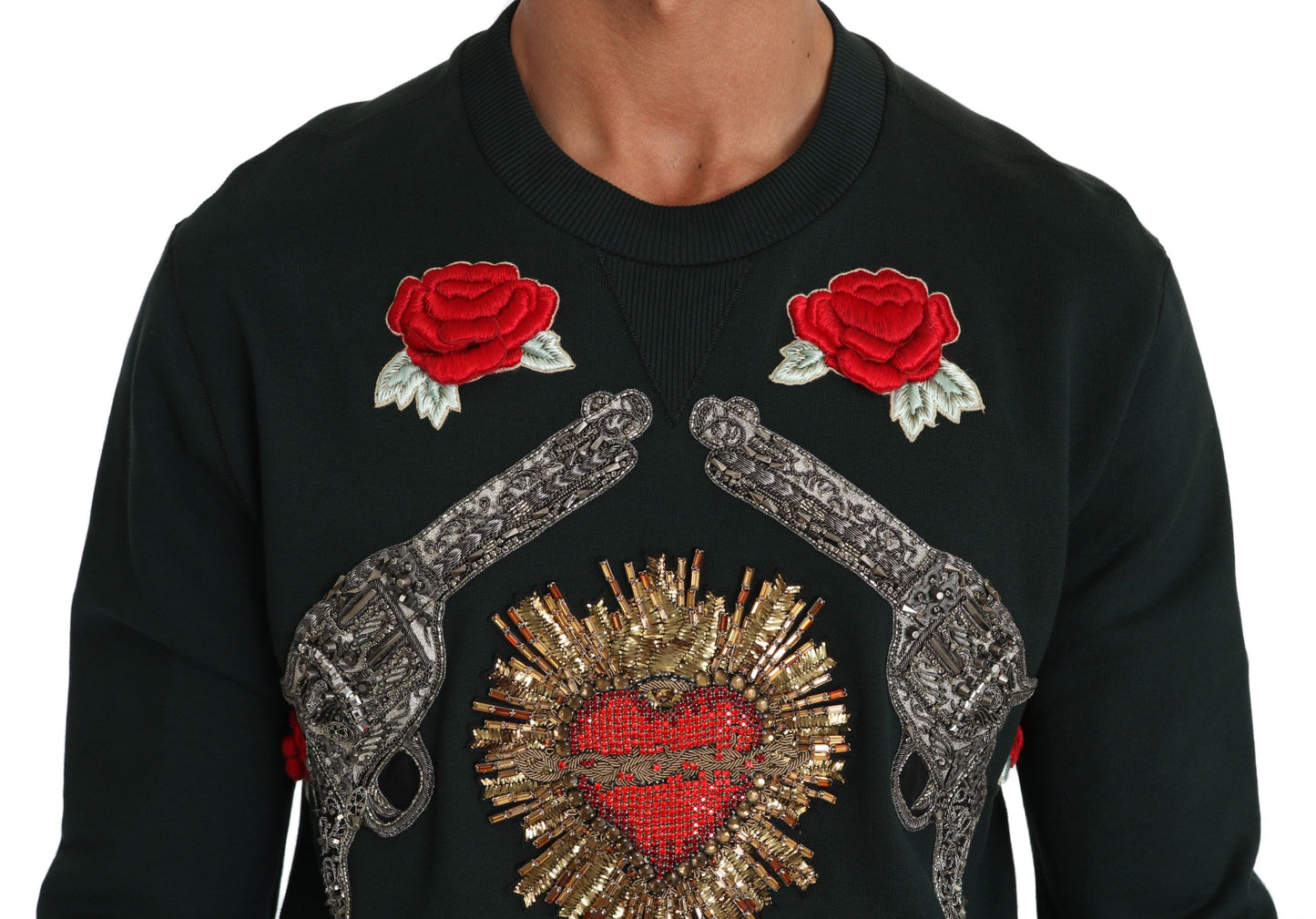Pull en coton émeraude Dolce &amp; Gabbana avec broderie en cristal