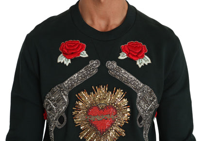 Pull en coton émeraude Dolce &amp; Gabbana avec broderie en cristal