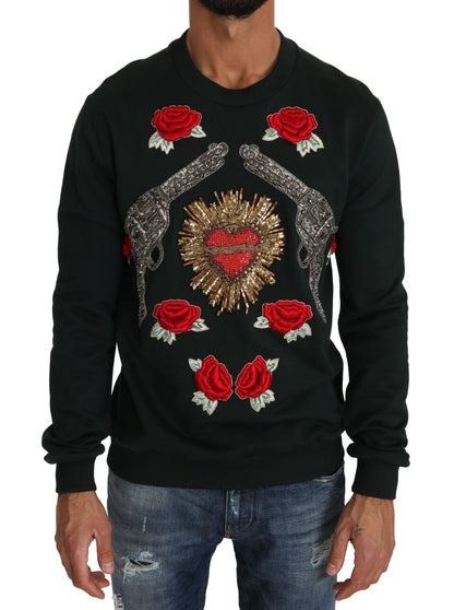 Pull en coton émeraude Dolce &amp; Gabbana avec broderie en cristal