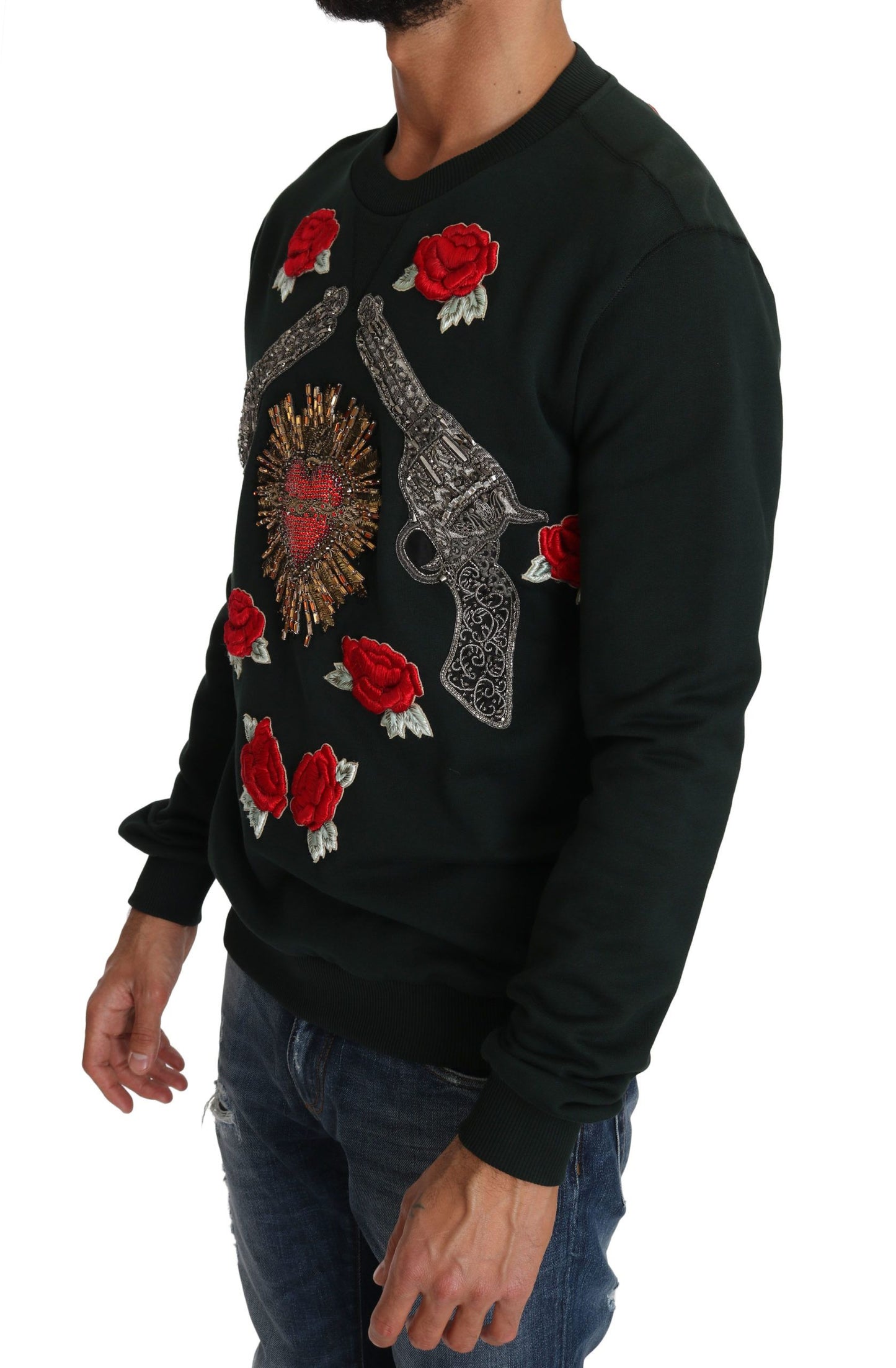 Pull en coton émeraude Dolce &amp; Gabbana avec broderie en cristal